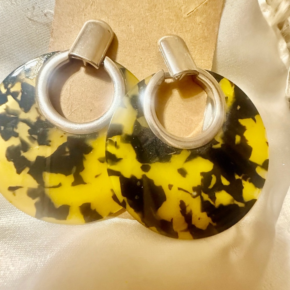 Yellow and Black Tortoise Shell Acrylic Earrings